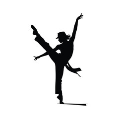 Silhouette of a dancer in a dynamic pose with a hat