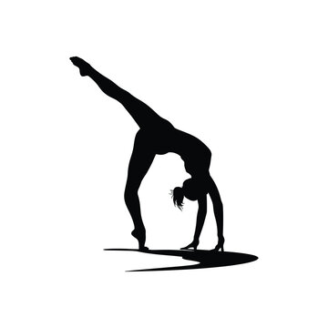 Silhouette of a gymnast performing a challenging backbend with one leg extended