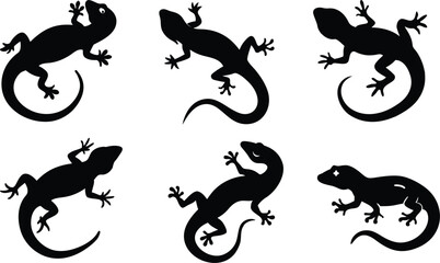 Fototapeta premium Minimalist black and white gecko lizard silhouette in clean vector icon style, perfect for modern logos, nature designs, and simple wildlife graphics.