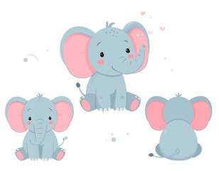 Obraz premium Cute elephant illustrations, various views