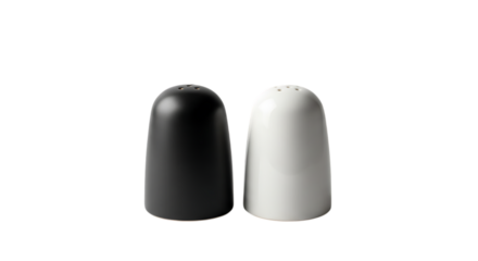 A Pair of Modern Matte Black and White Ceramic Salt and Pepper Shakers Isolated on Transparent Background Representing Kitchen Seasoning and Dining Essentials