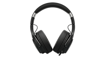 Modern black over-ear headphones with a sleek design and comfortable earcups perfect for immersive audio experiences isolated on Transparent Background