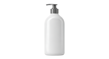 White plastic pump bottle for liquid soap or lotion isolated on Transparent Backgroundd for cosmetic or hygiene product presentation and advertising