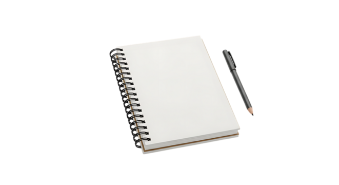 Spiral bound notebook with pencil isolated on Transparent Background ready for drawing sketching writing notes or creative ideas for learning and education purposes