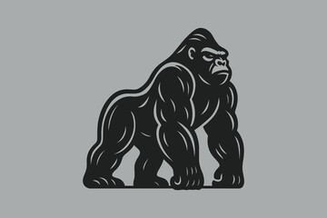 Gorilla Silhouette Bold Engraving Style Vector Illustration
