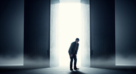 Obraz premium Fear and Hesitation at the Door to Success