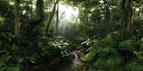 Obraz premium Nature's serenity hdr panoramic jungle scene