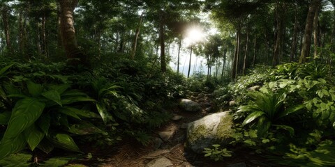 Obraz premium Nature panorama trail forest hdr 360 degrees