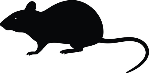 Stylized Mouse Silhouette Rodent With Long Tail On White