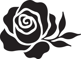 Silhouette of a Blooming Rose with Leaves vector bundle