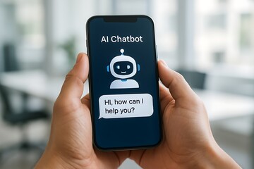 Launching an artificial intelligence chatbot on a mobile device, a user is greeted by a bot designed to offer help and automated customer service.