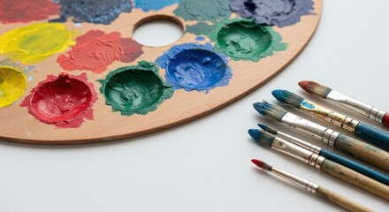 Obraz premium Colorful paint palette and paintbrushes
