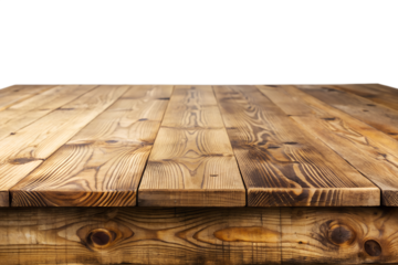 Natural light brown wood table surface isolated on transparent background for product display and presentation