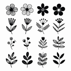 Obraz premium Floral Collection Hand-Drawn Flowers and Leaves