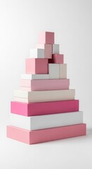 Stack of pink and white rectangular blocks in a pyramid shape