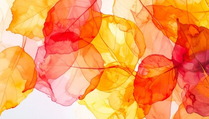 autumn leaves background 水彩絵の具で描かれた秋の葉　秋の落ち葉