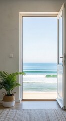 Open door to a serene beach paradise with ocean view