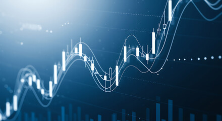 Dynamic financial growth chart displays upward trend on modern blue digital background