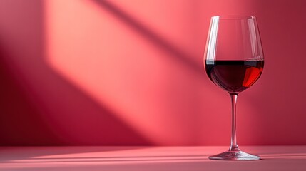 Red Wine Glass on Pink Background