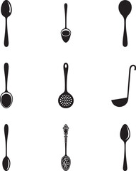 Nine Simple Key Icons: Black, Transparent Background, Vector Set