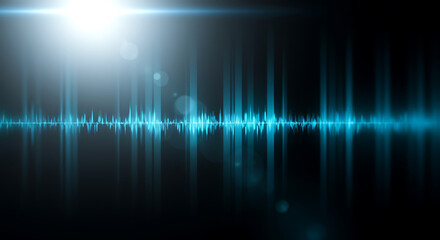 Dynamic blue sound wave visualization with bright light flare, perfect for audio tech