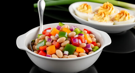Classic White Bowl with Fresh Mediterranean Bean Salad