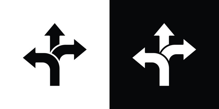 Three directions icon in flat style, filled black symbol