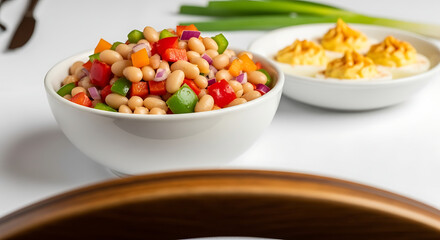Fresh Mediterranean Bean Salad in a Classic White Bowl