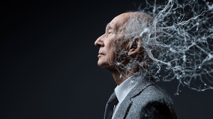 senior old Caucasian man with Alzheimer health problem concept