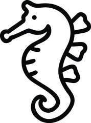 Outlined Seahorse on White Background, Simple Line Drawing Sea Life Design