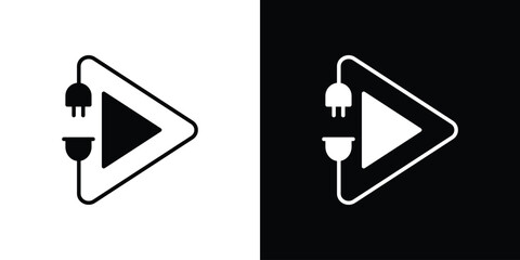Plug and play icon in flat style, filled black symbol
