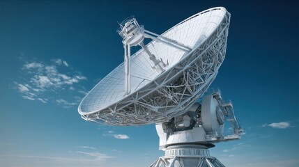 large white satellite dish blue sky
