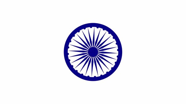 Indian Flag Ashoka Chakra Animation on White Background. Ashoka Chakra. Wheel of Law Symbol. 4K