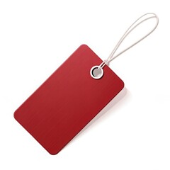 Fototapeta premium A maroon price tag with white string lying on a white surface