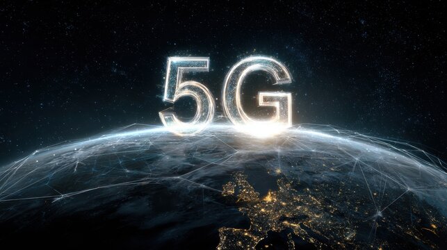 glowing 5g over earth at night