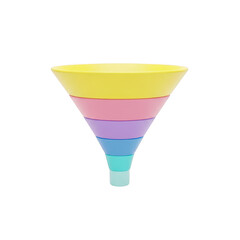 3d funnel chart isolated on transparent background
