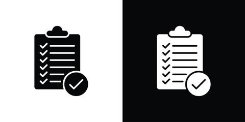 Clipboard check icon in flat style, filled black symbol