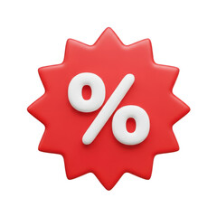 3d percentage icon isolated on transparent background