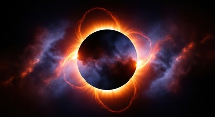 Cosmic Sun Eclipse with Fiery Corona and Nebulae