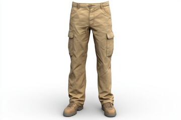 Beige cargo pants on a mannequin.