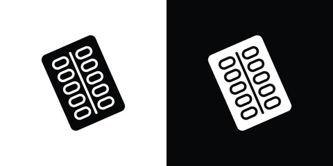 Blister drug pack icon in flat style, filled black symbol