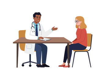 Doctor consulting with a seated patient at a desk