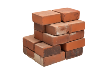 Stack of red bricks isolated on transparent background. Construction red brick pile PNG cutout