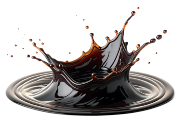black soy sauce splash in glossy upward motion with high peak and realistic texture  on AI generated by PNG