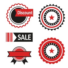 Obraz premium Collection of Stylish Black and Red Promotional Badges for Retail Sales