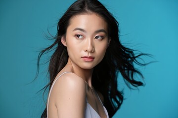 Stunning Asian Woman with Flowing Hair - Portrait of Beauty