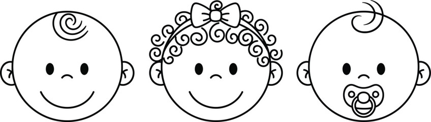 Fototapeta premium Baby faces vector cute infant drawing newborn illustration art