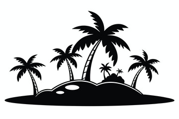 Silhouette Island Palm Trees on Tropical Island With White Background