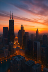 Naklejka premium new york city skyline at sunset
