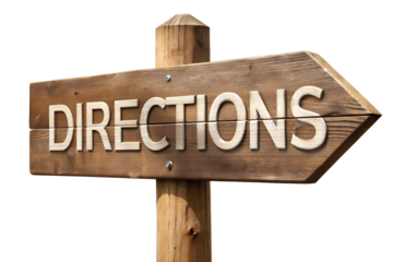 Wooden directional sign with an arrow pointing to the right, isolated on transparent background